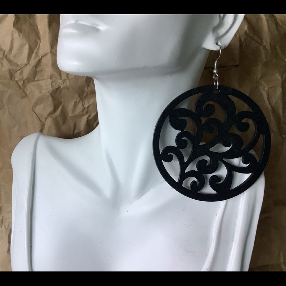 Black Wood Fish Hook Earrings